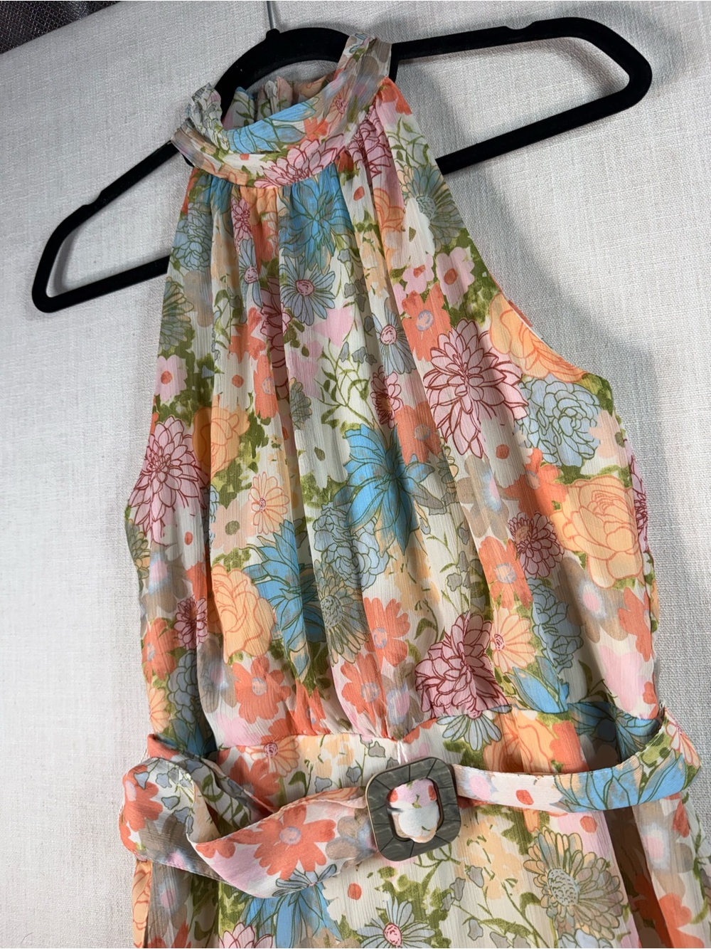 Taylor Pastel Floral Halter Maxi Dress with Belt - Picture 2 of 9